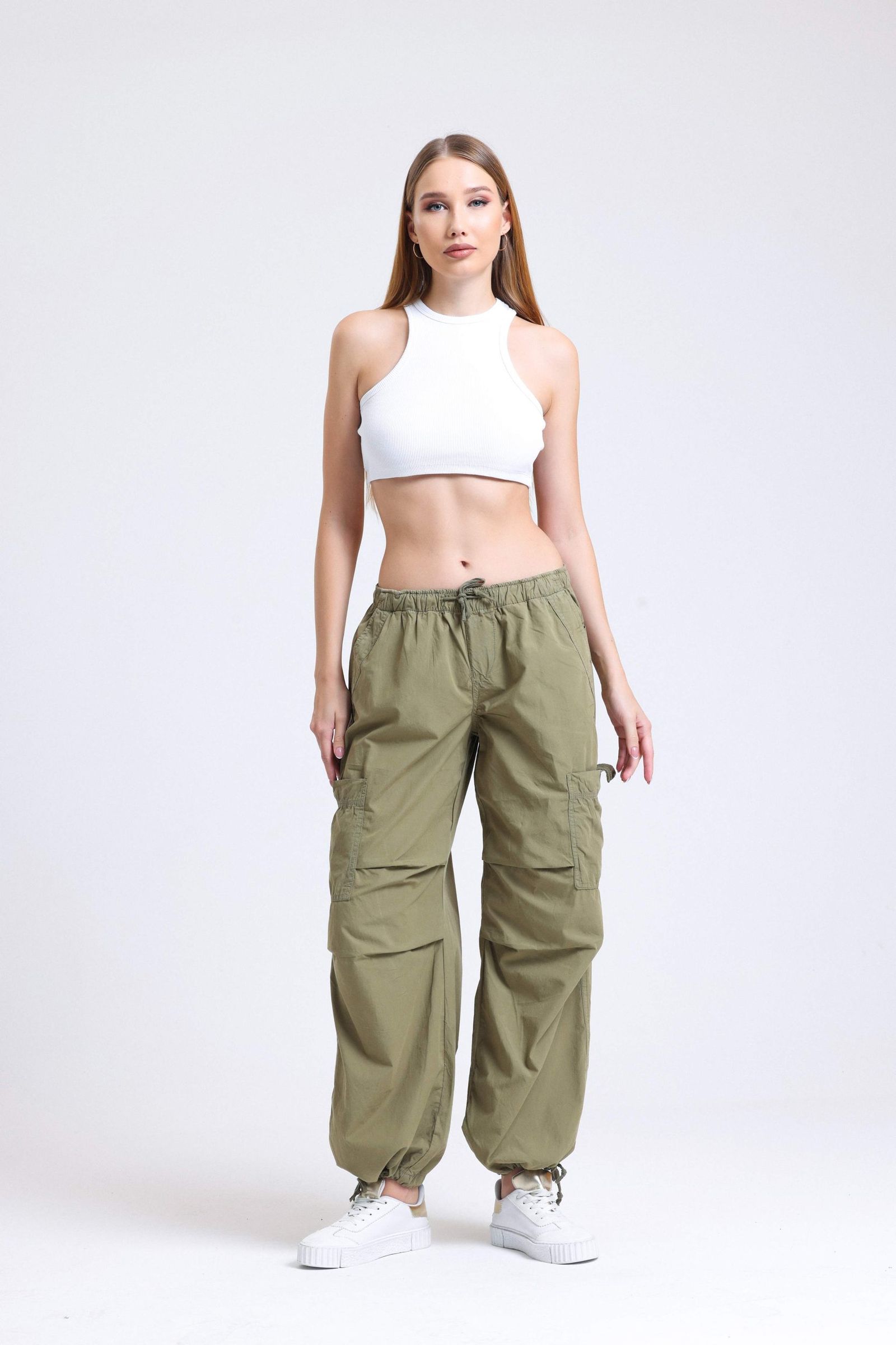 Mid Rise Drawstring Parachute Trousers