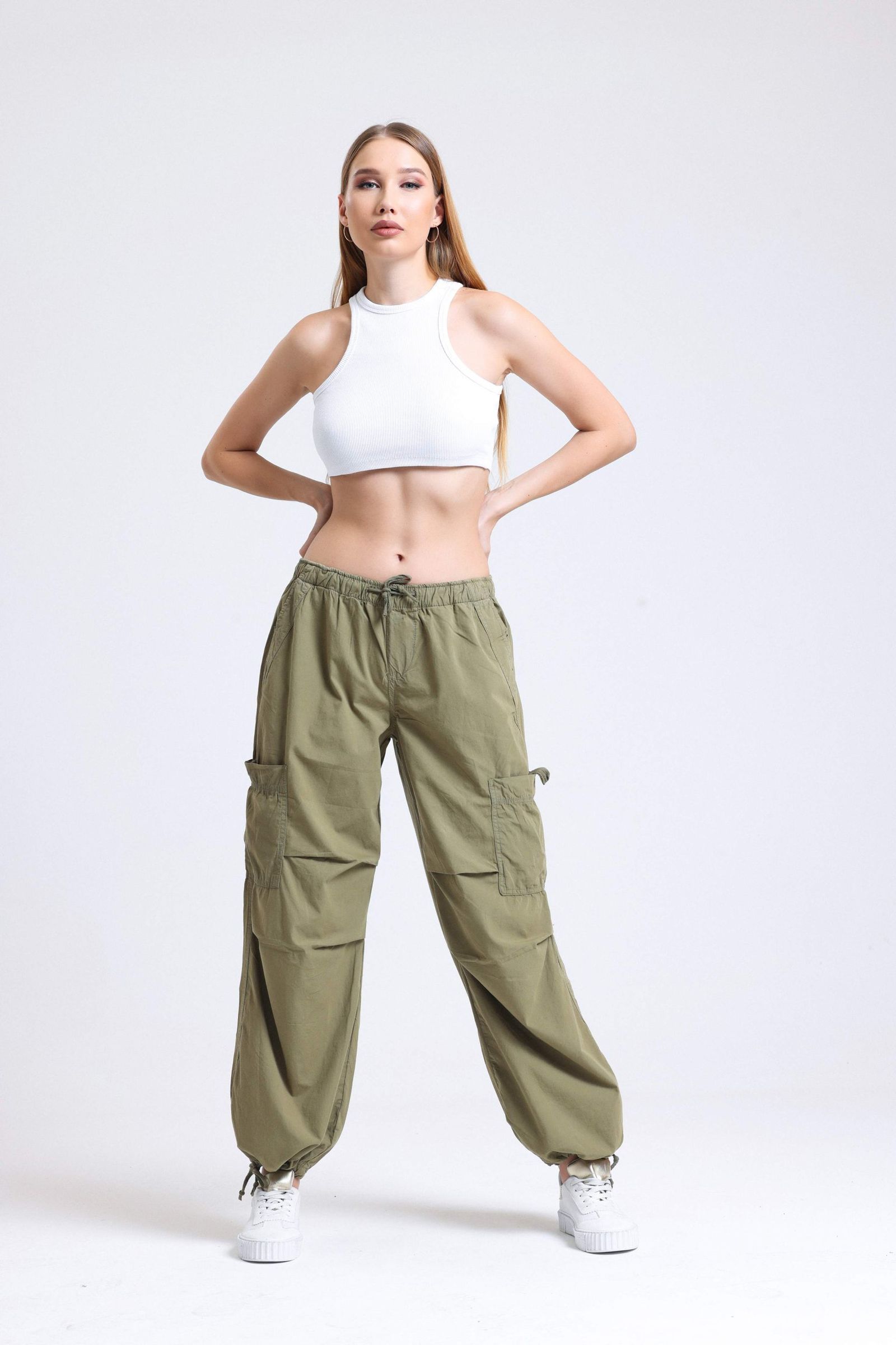 Mid Rise Drawstring Parachute Trousers