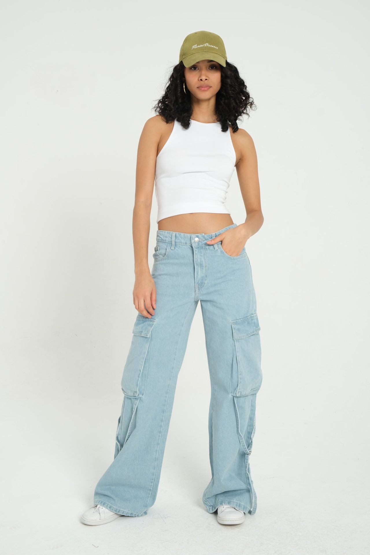 High Waist Pocket Cargo Jeans