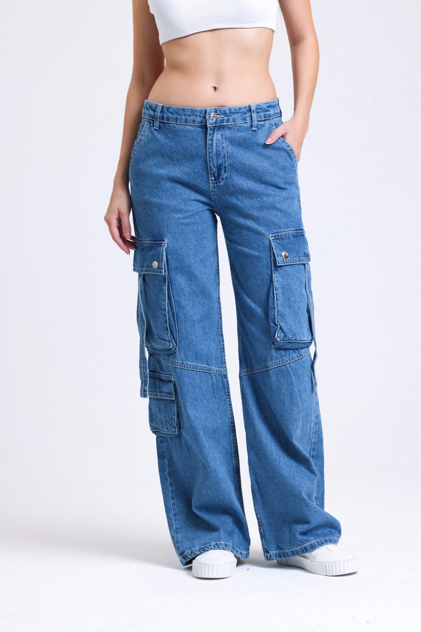 Mid Rise Pocket Cargo Jeans