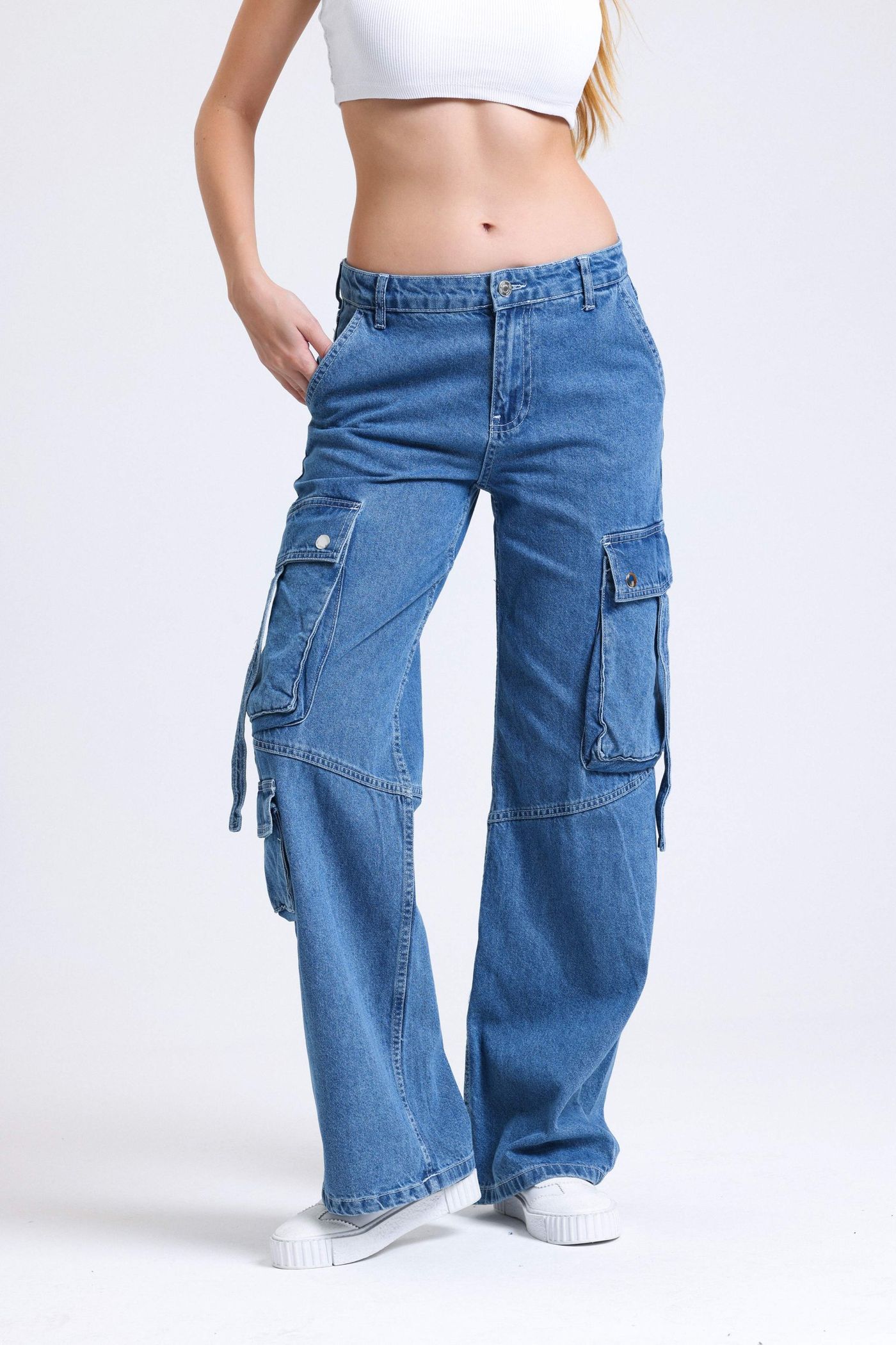 Mid Rise Pocket Cargo Jeans