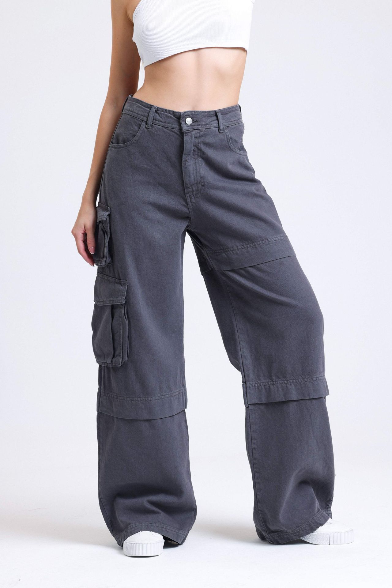 High Waist Pocket Cargo Trousers