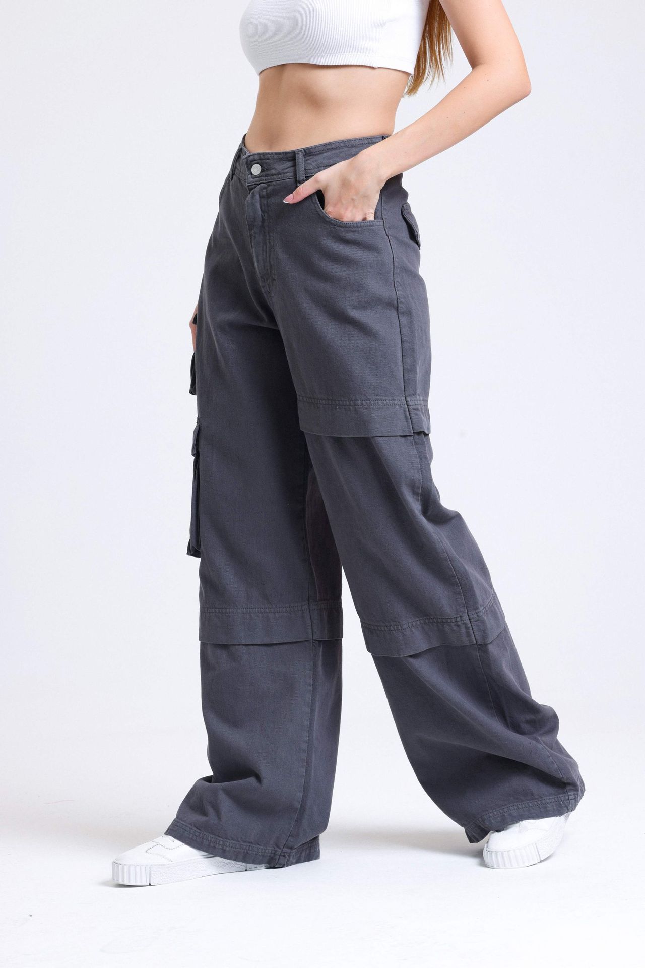 High Waist Pocket Cargo Trousers