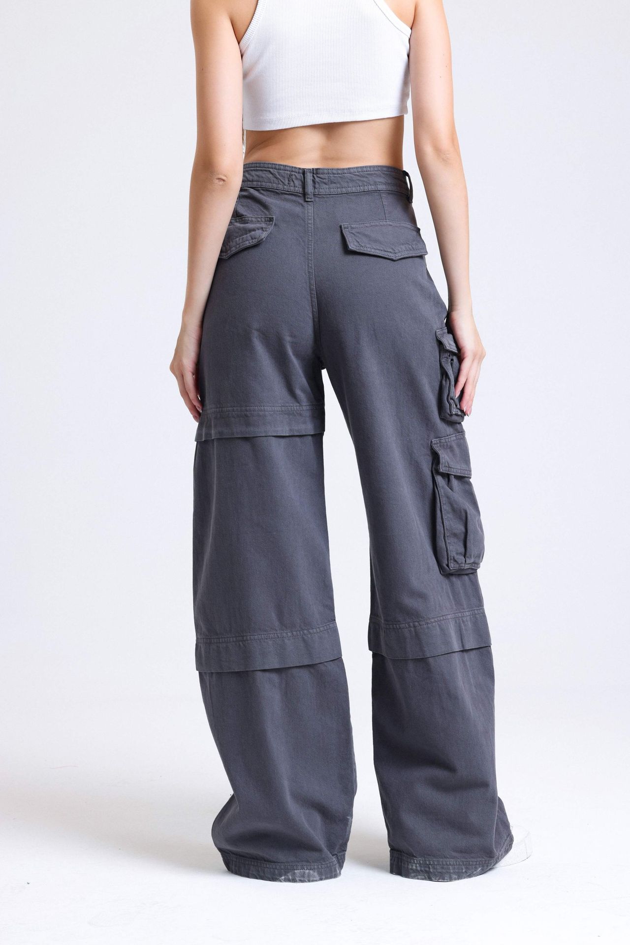 High Waist Pocket Cargo Trousers
