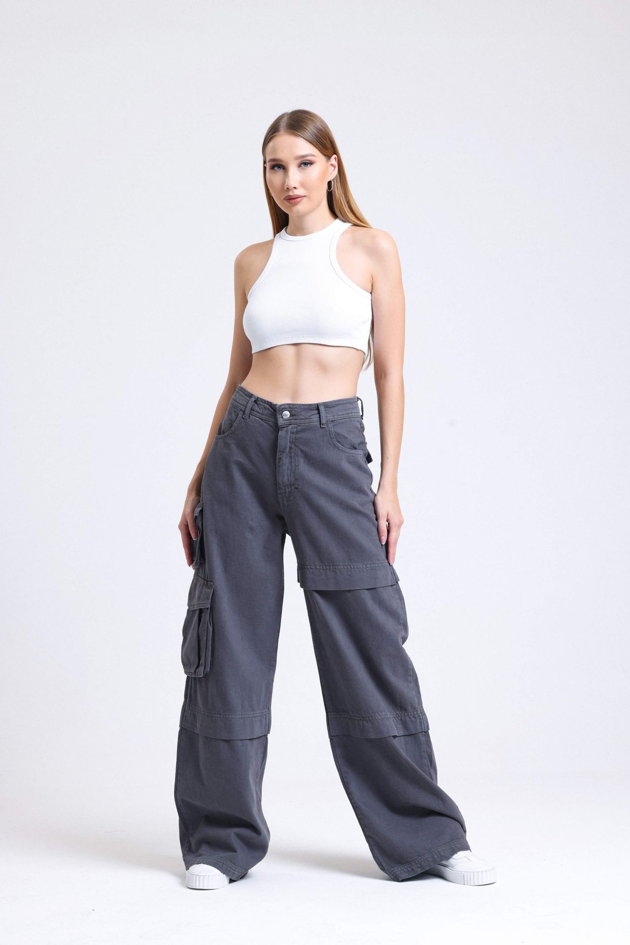 High Waist Pocket Cargo Trousers