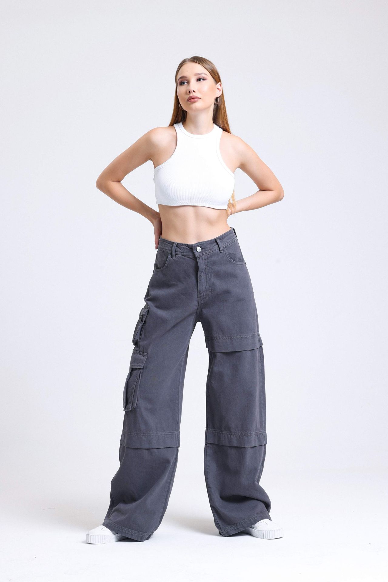High Waist Pocket Cargo Trousers
