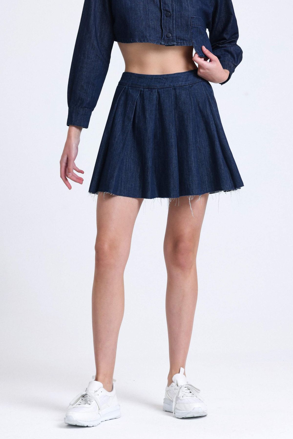Denim High Waist Pleated Mini Skirt