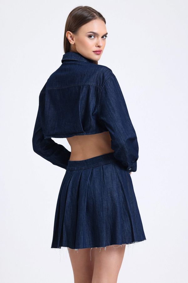 Denim High Waist Pleated Mini Skirt 3