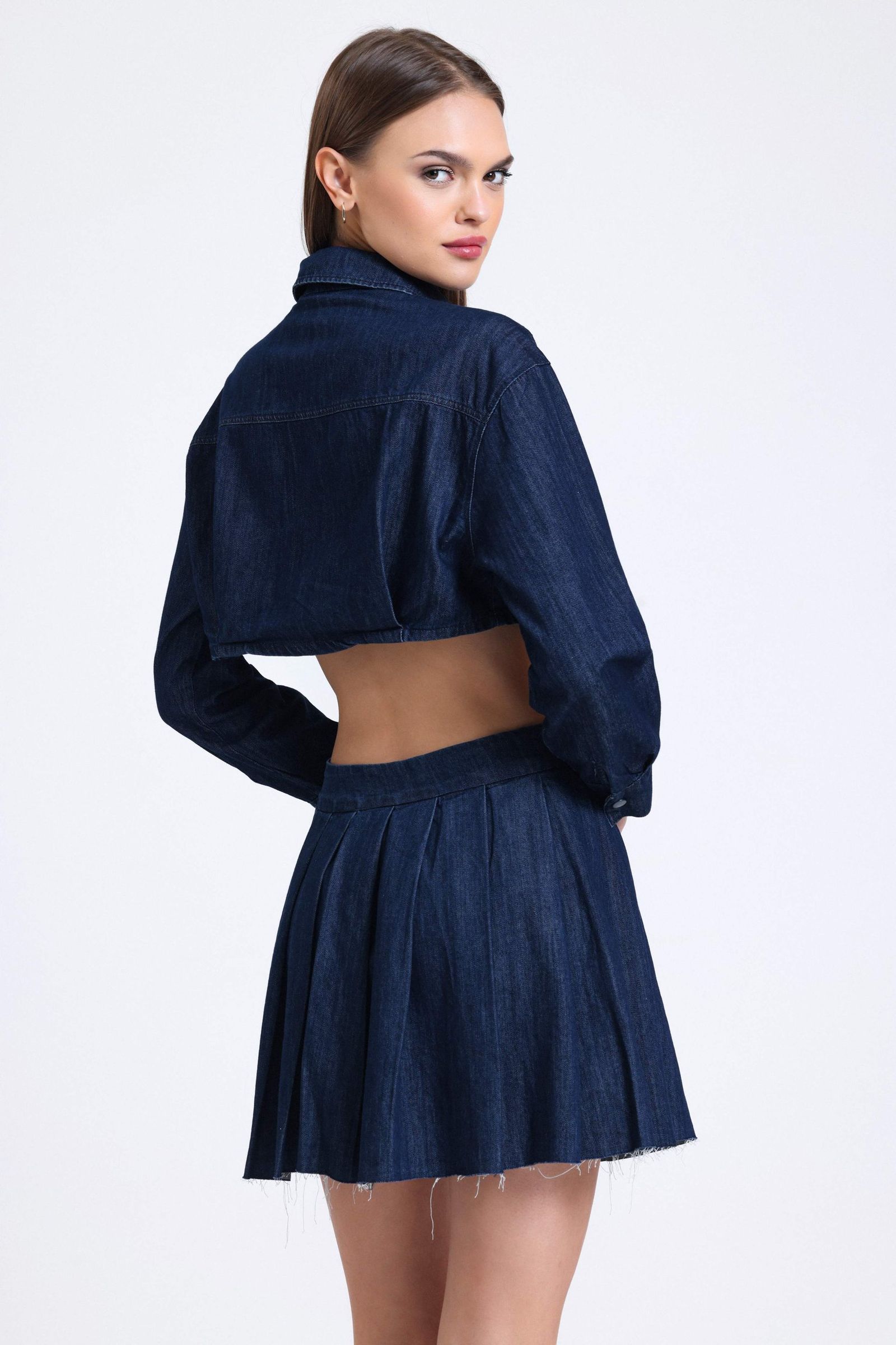 Denim High Waist Pleated Mini Skirt