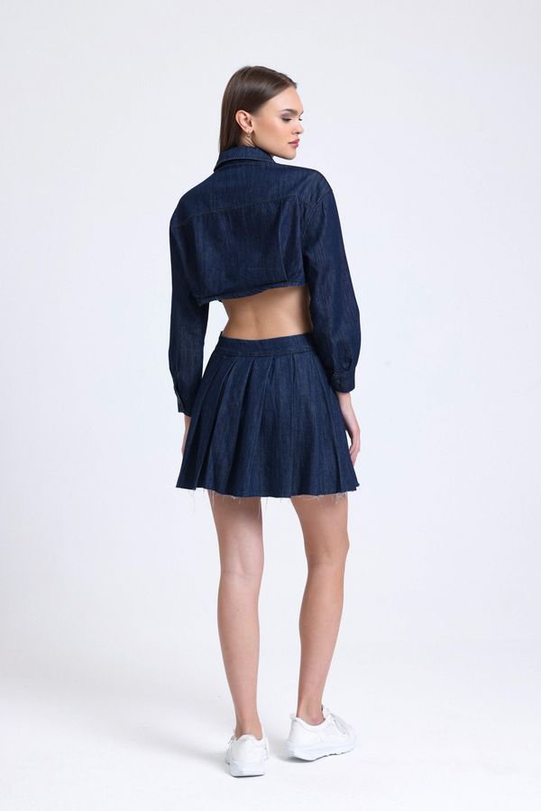 Denim High Waist Pleated Mini Skirt 5