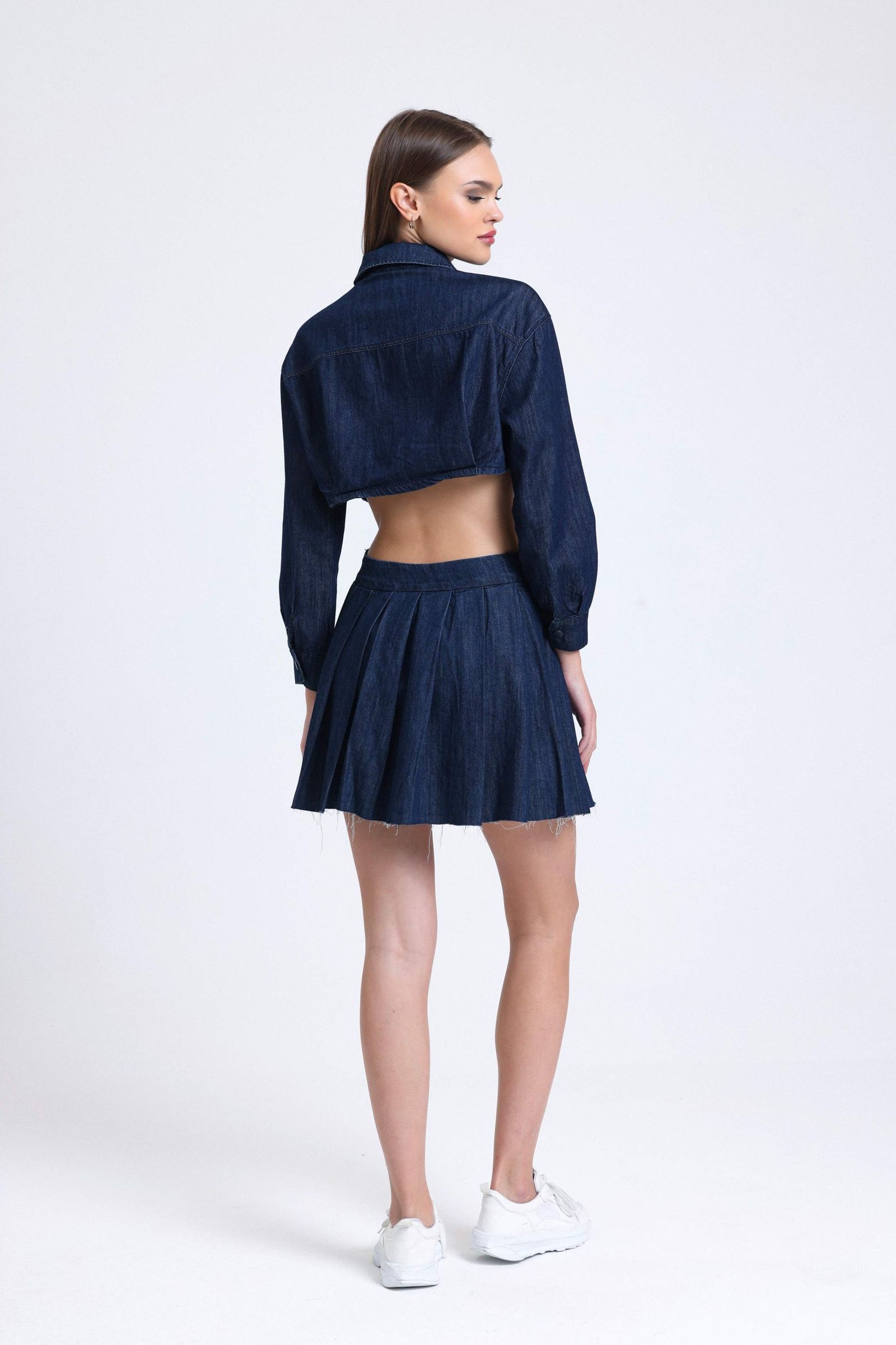 Denim High Waist Pleated Mini Skirt