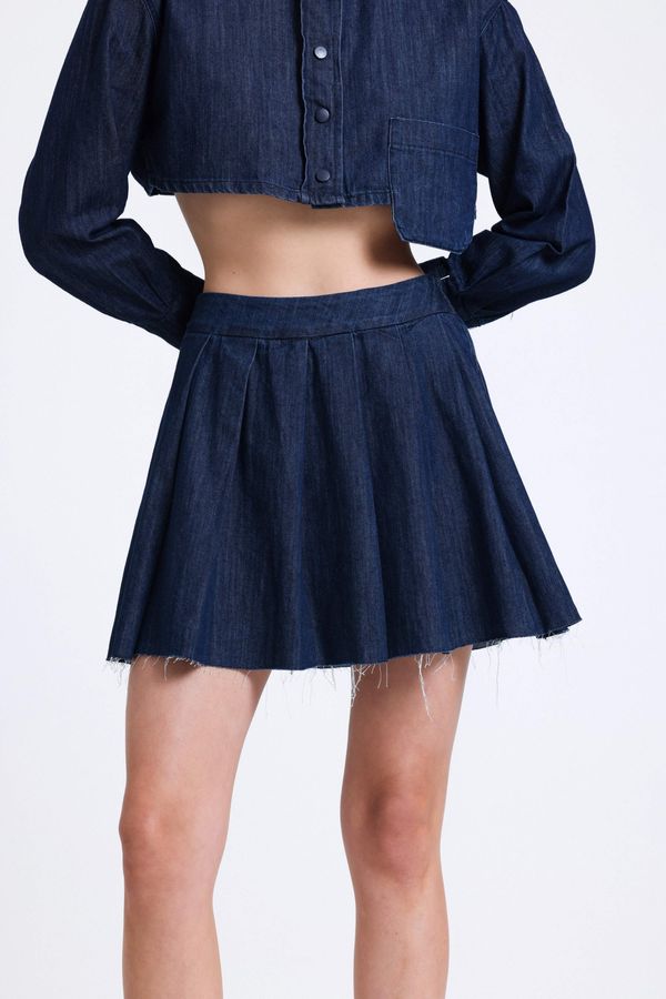 Denim High Waist Pleated Mini Skirt 6