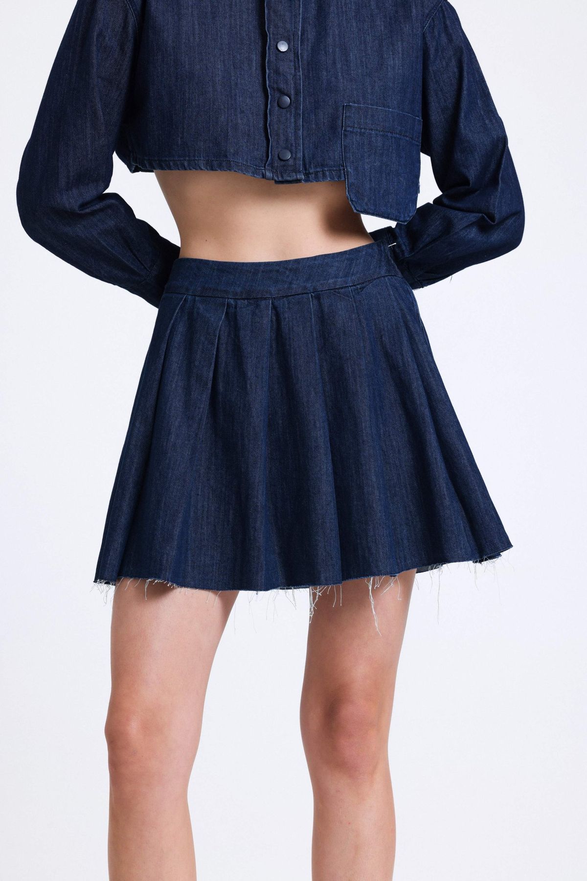 Denim High Waist Pleated Mini Skirt