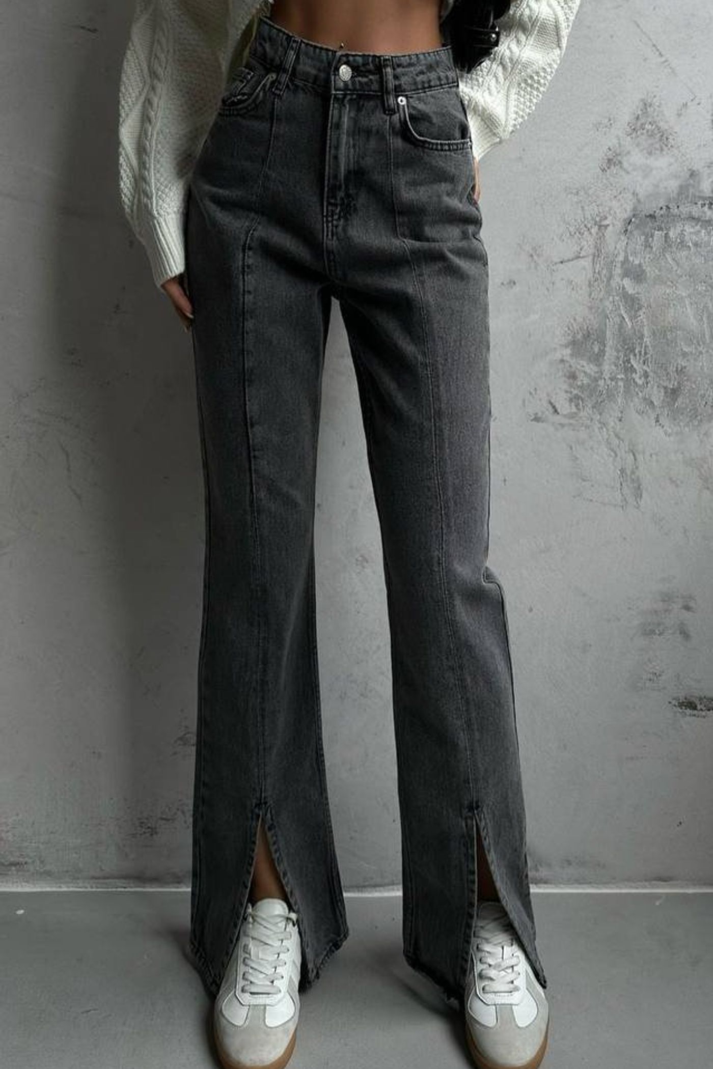 High Waist Slit Straight Leg Jeans