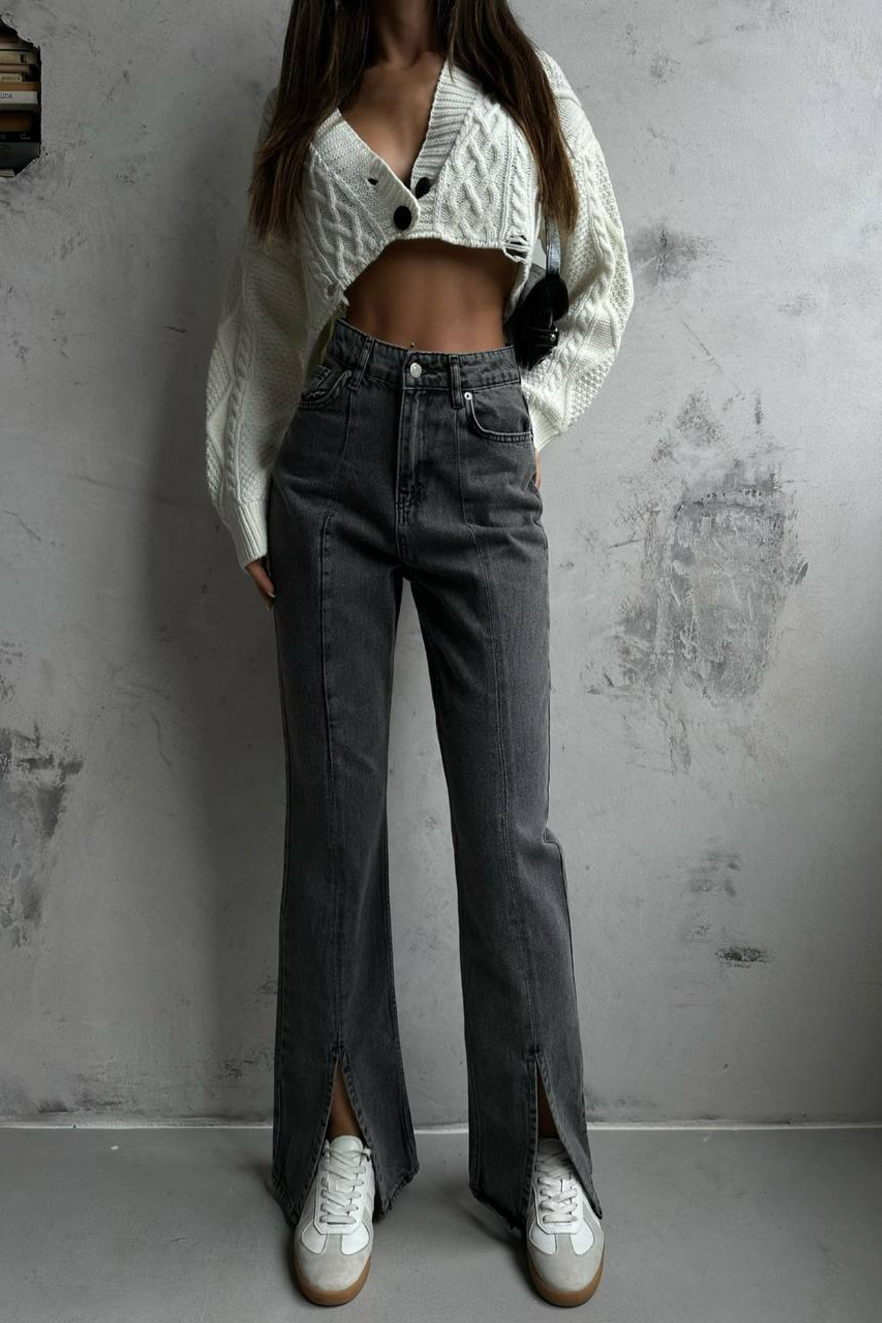 High Waist Slit Straight Leg Jeans