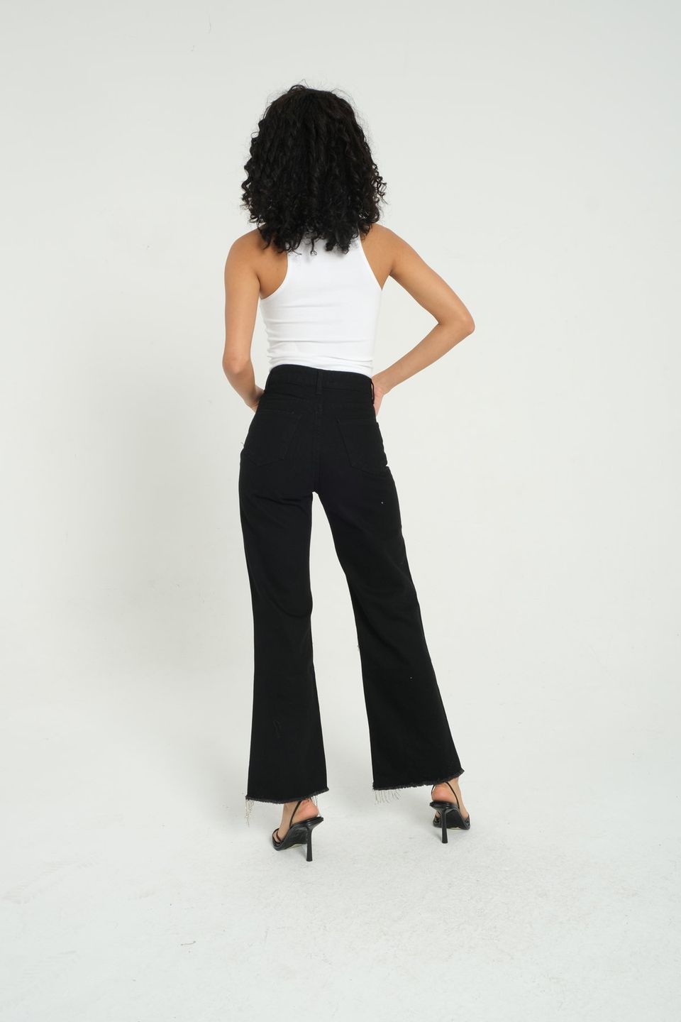 High Waist Wide Leg Jeans with a Tassel Hem