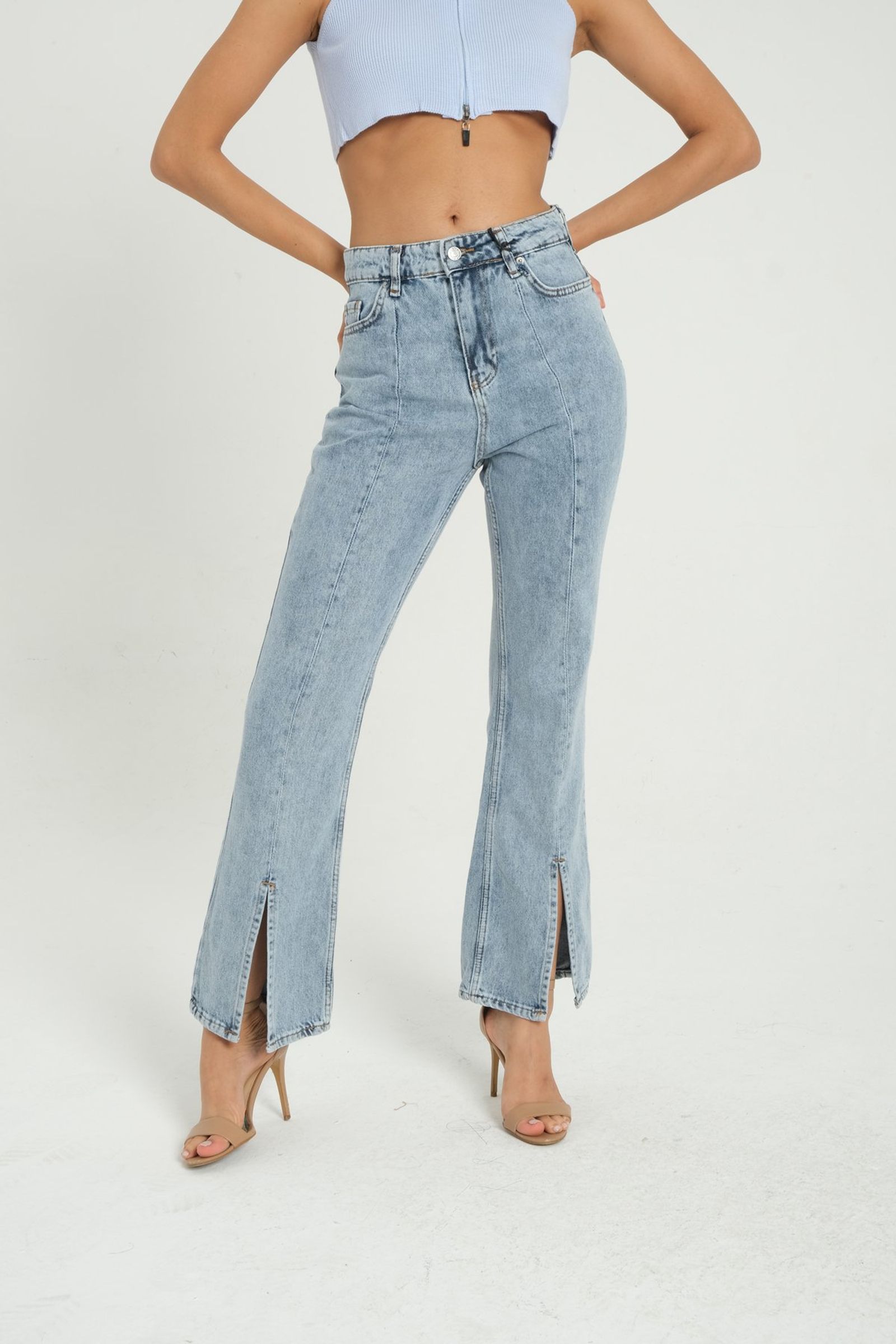 High Waist Slit Straight Leg Jeans