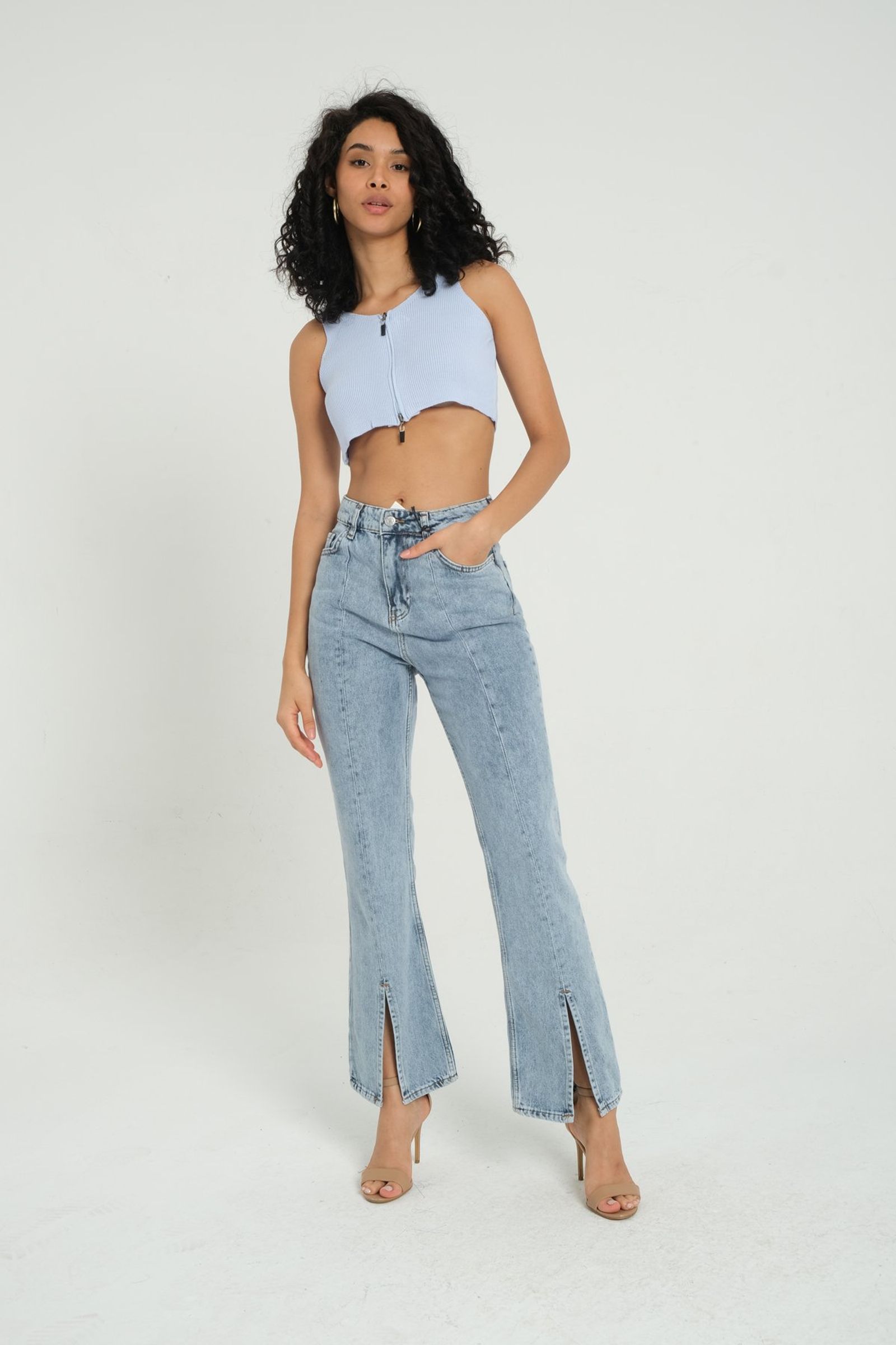 High Waist Slit Straight Leg Jeans