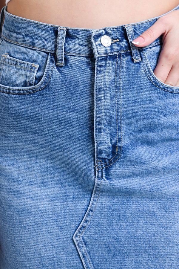 Denim High Waist Midi Skirt with a Front Slit 5