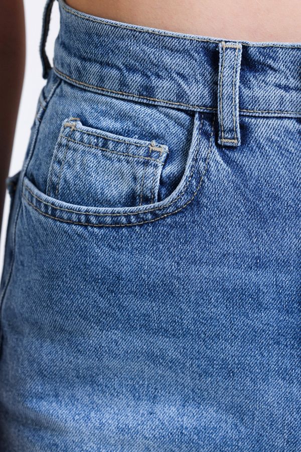 Denim High Waist Midi Skirt with a Front Slit 6