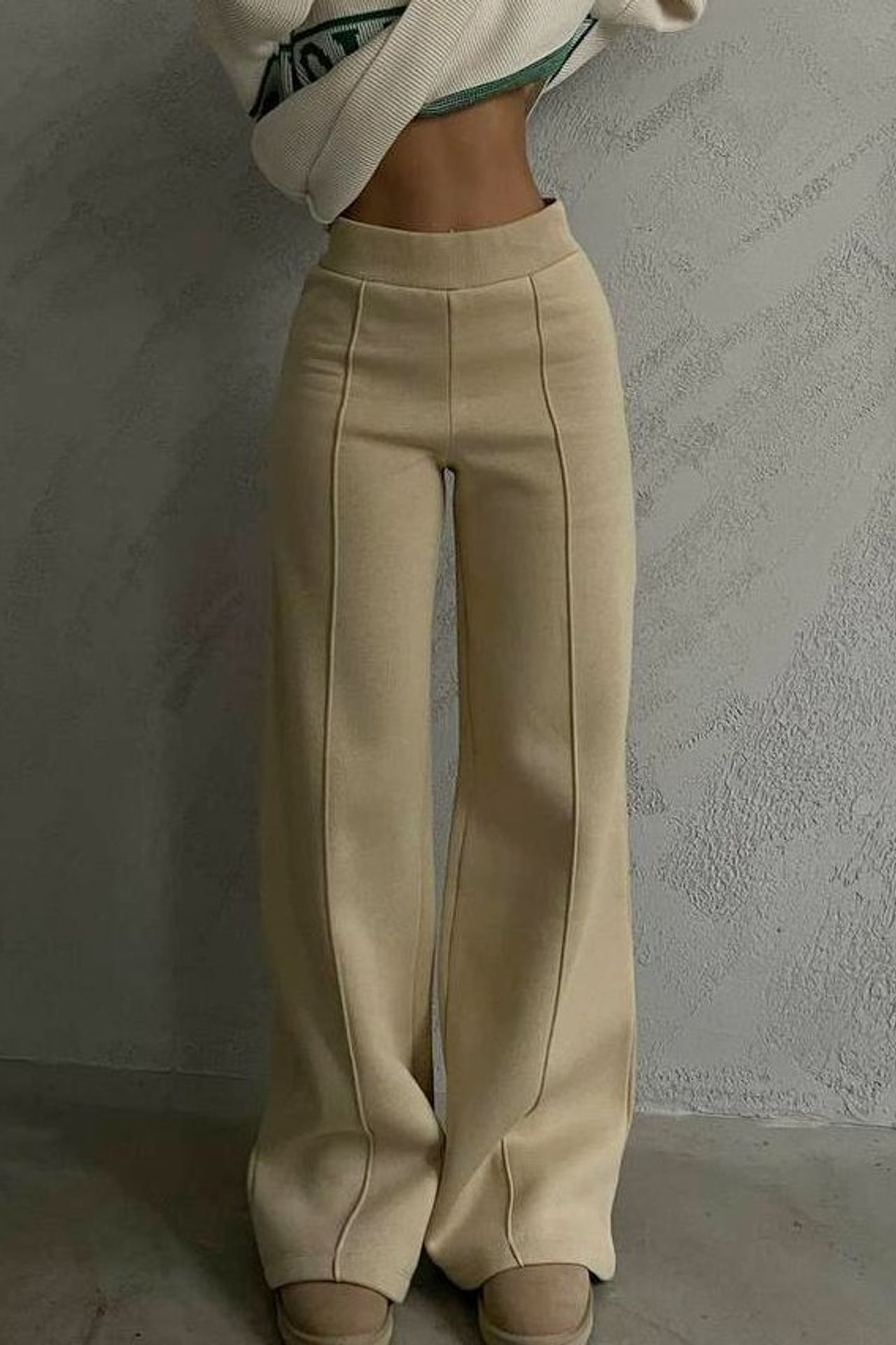 High Waist Ribbed Sweatpant Trousers