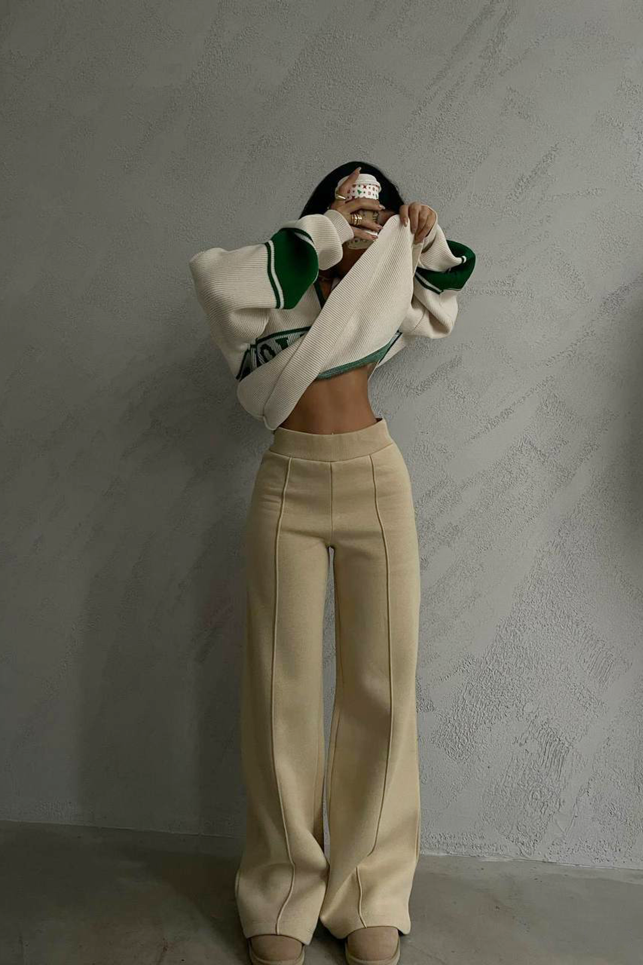 High Waist Ribbed Sweatpant Trousers