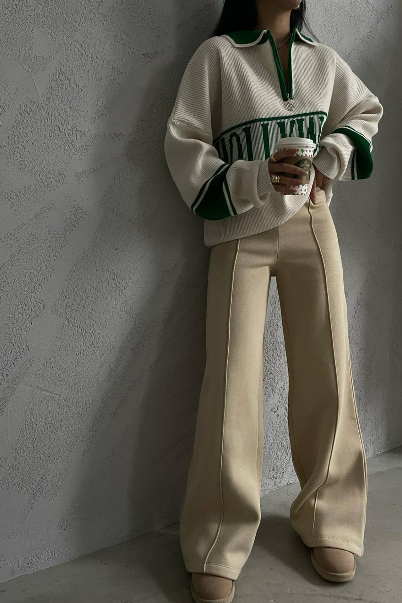 High Waist Ribbed Sweatpant Trousers