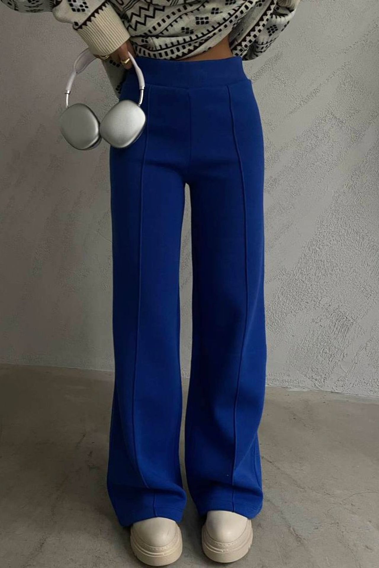 High Waist Ribbed Sweatpant Trousers