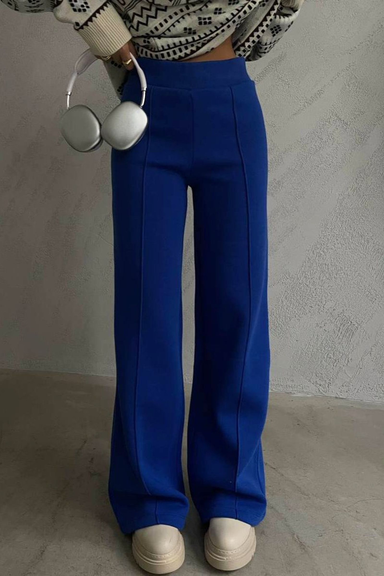 High Waist Ribbed Sweatpant Trousers