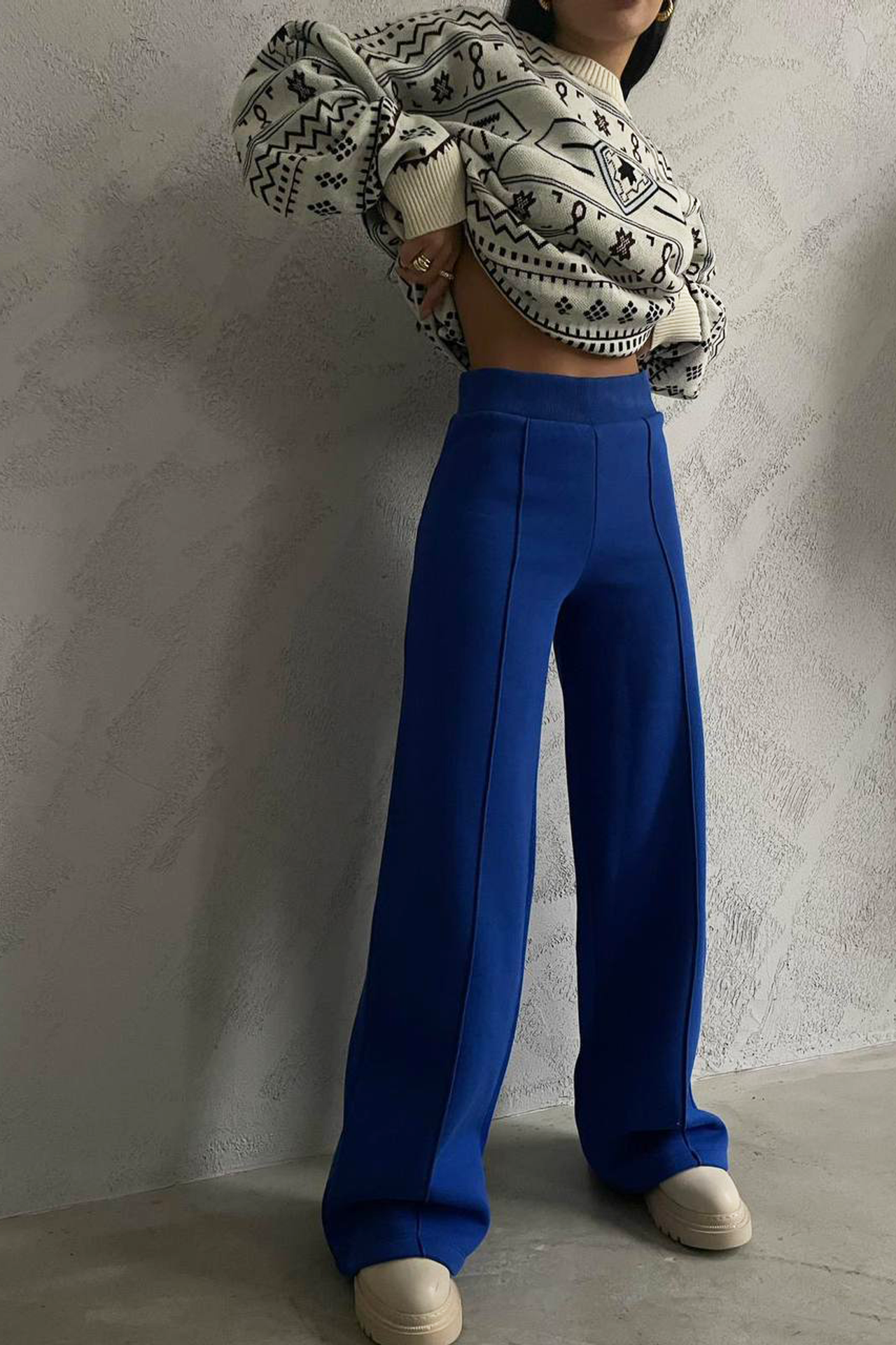 High Waist Ribbed Sweatpant Trousers