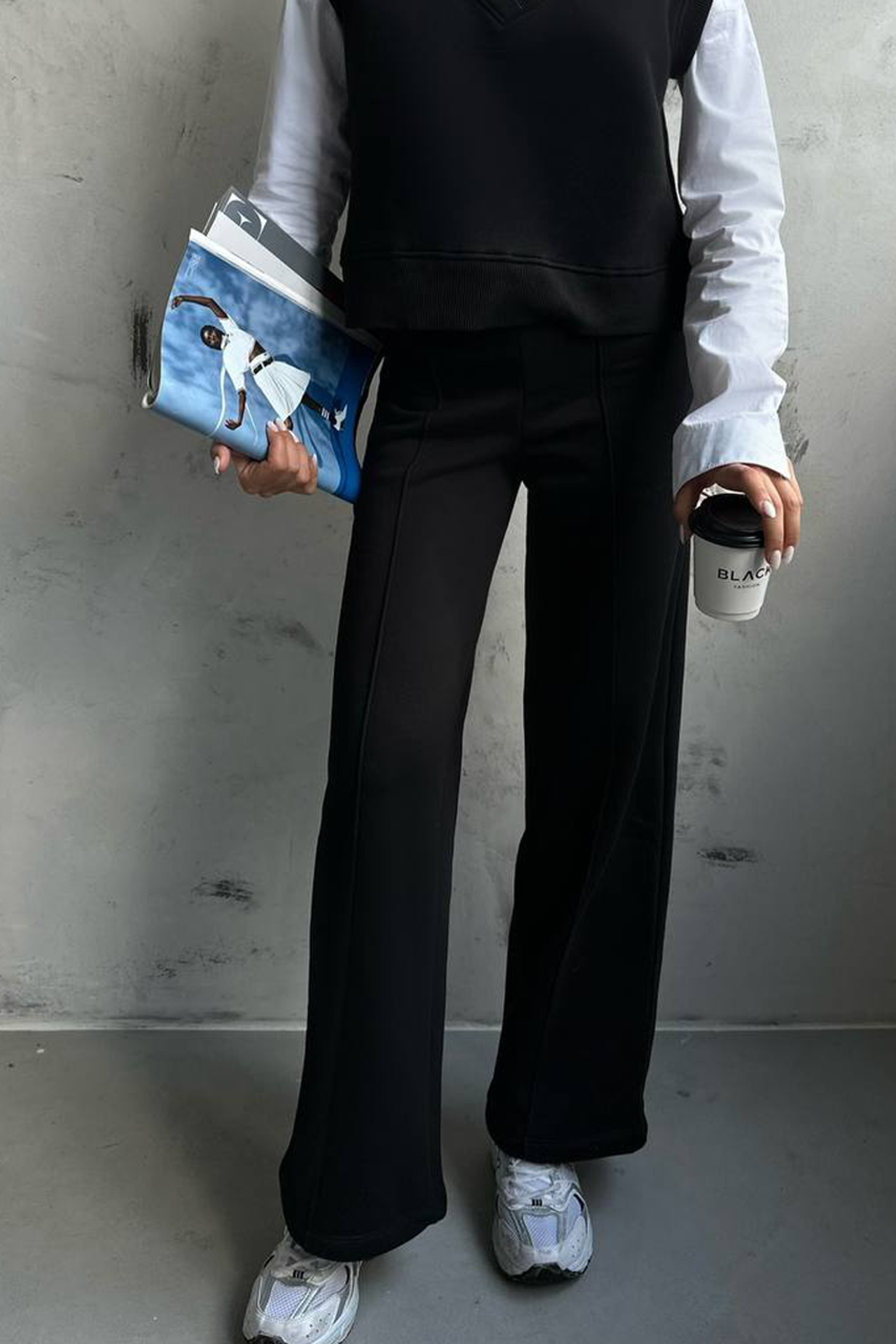 High Waist Ribbed Sweatpant Trousers