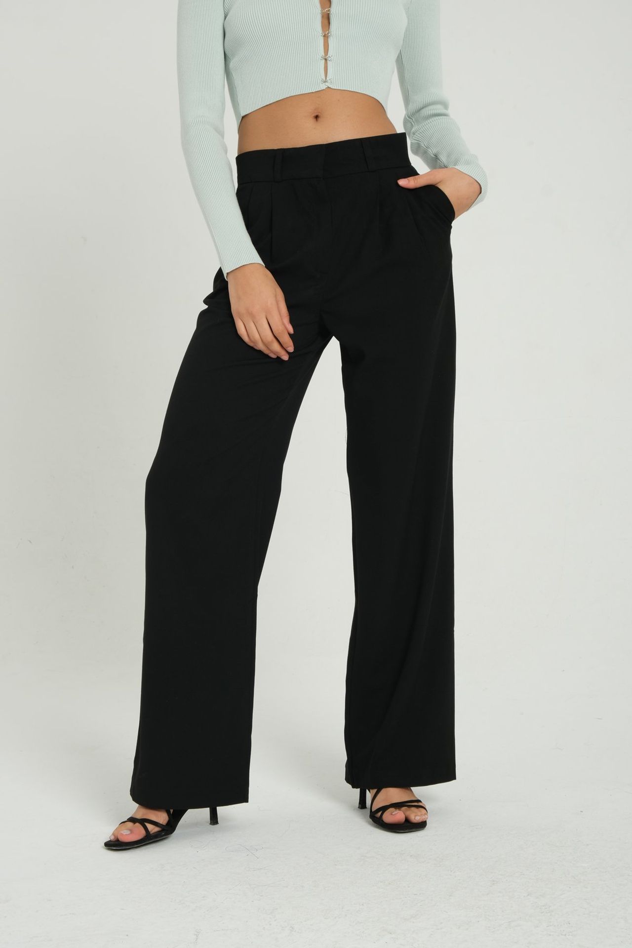 High Waist Pleated Wide Leg Trousers