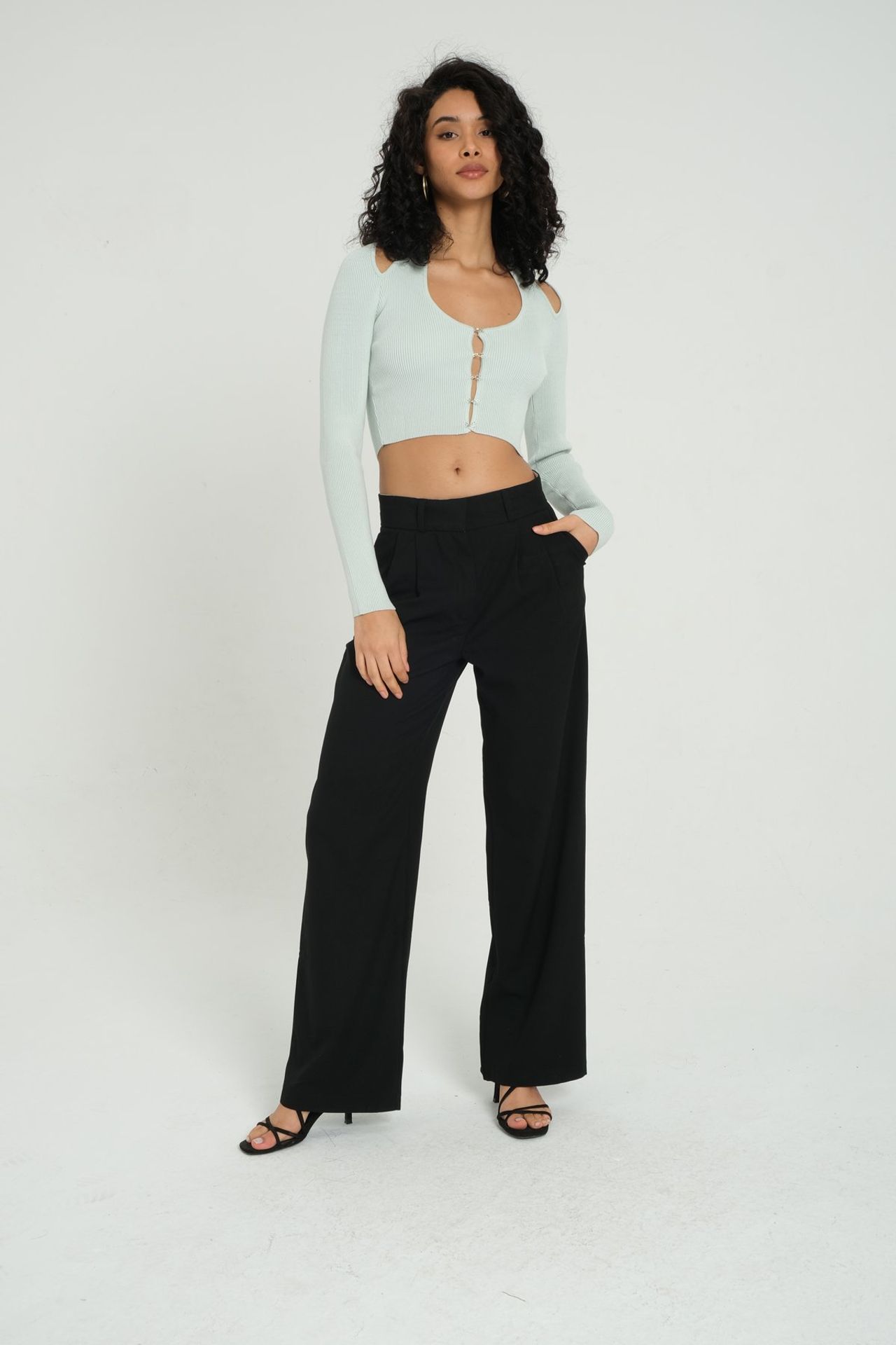 High Waist Pleated Wide Leg Trousers