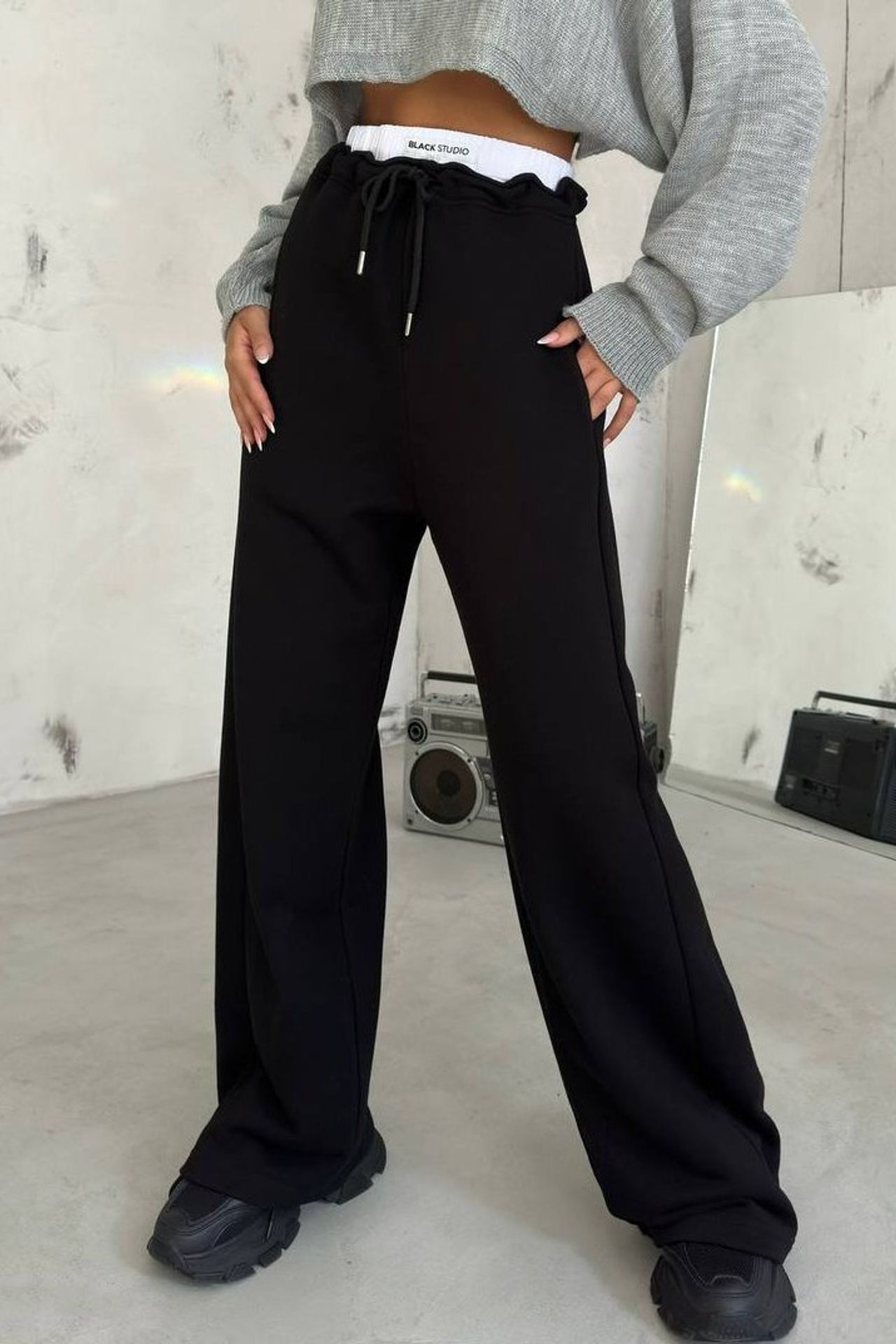 High Waist Drawstring Sweatpant Trousers