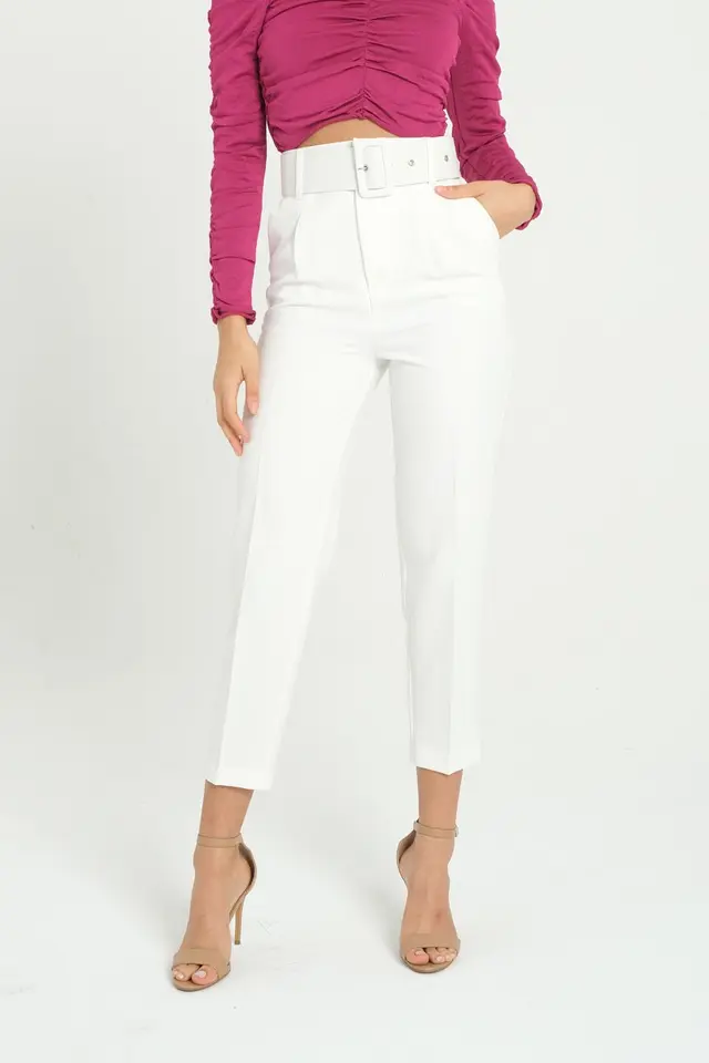 High Waist Tapered Trousers with a Belt Detail