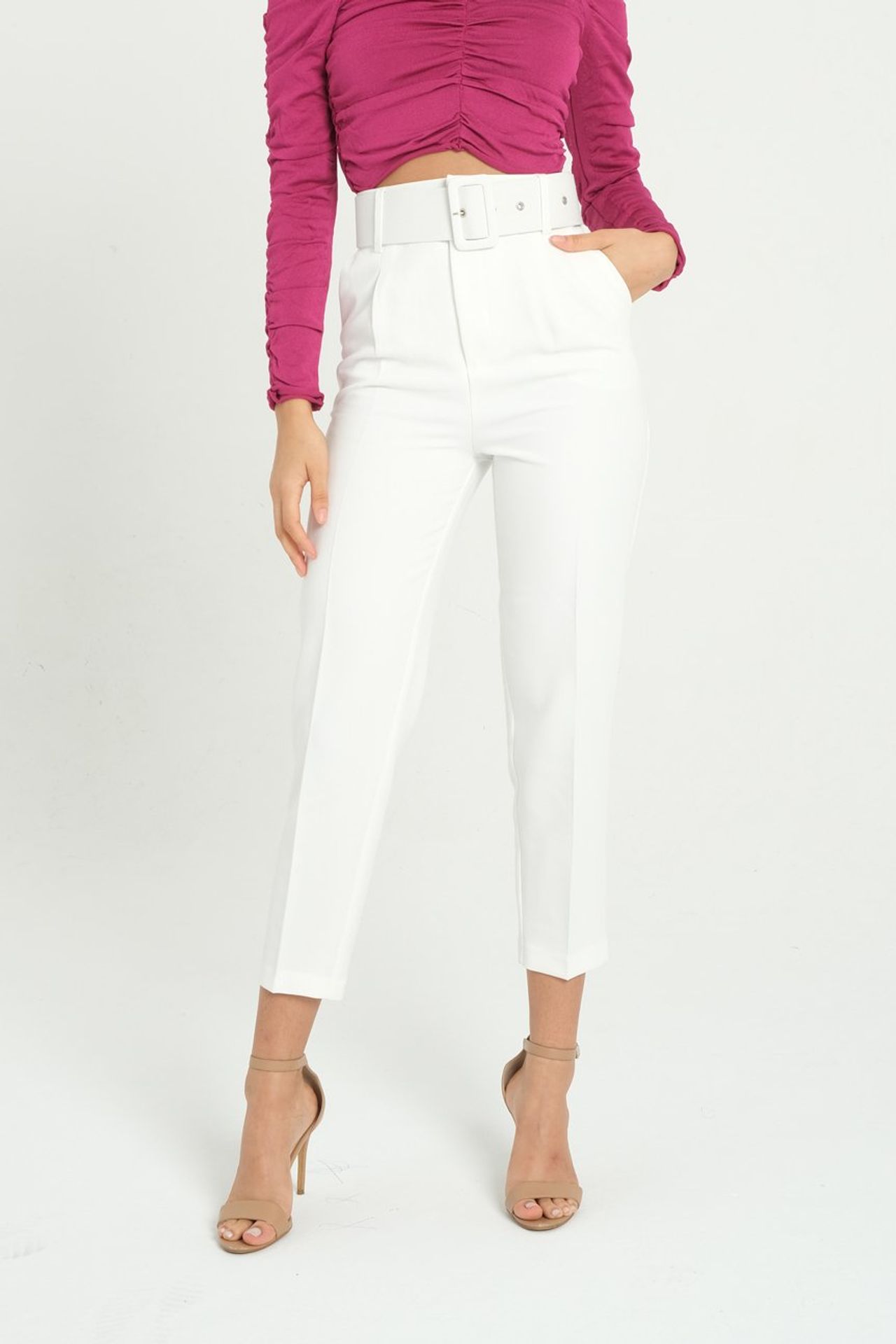High Waist Tapered Trousers with a Belt Detail