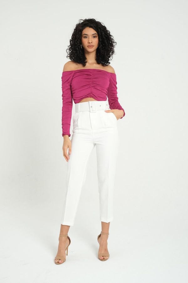 High Waist Tapered Trousers with a Belt Detail 2