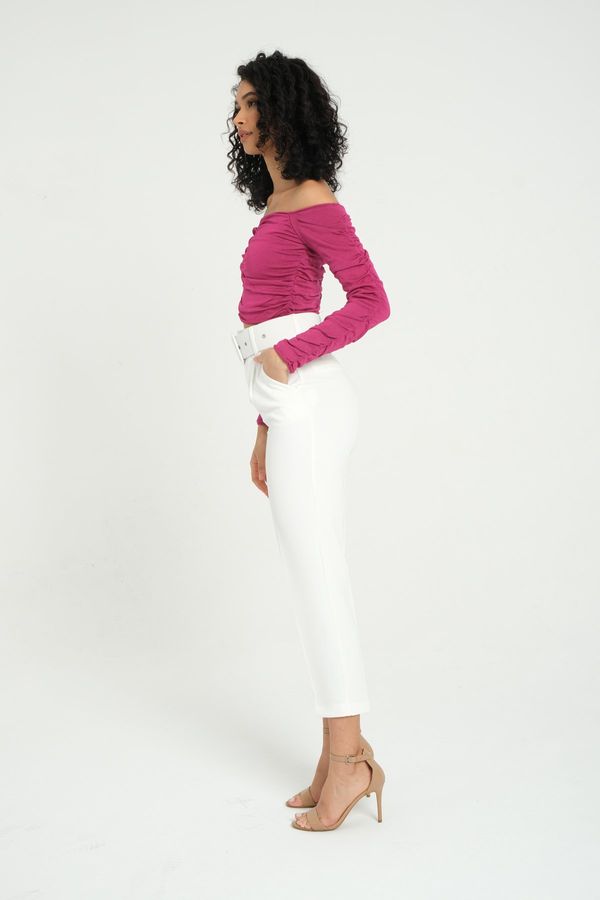 High Waist Tapered Trousers with a Belt Detail 4