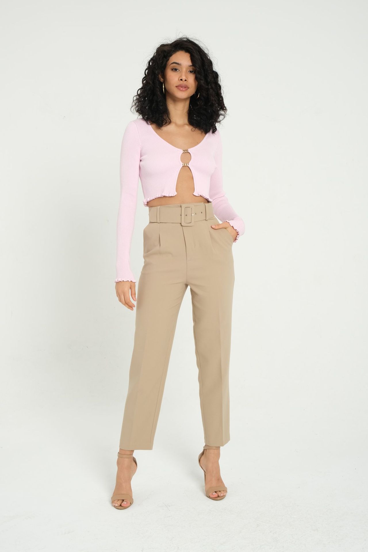 High Waist Tapered Trousers with a Belt Detail