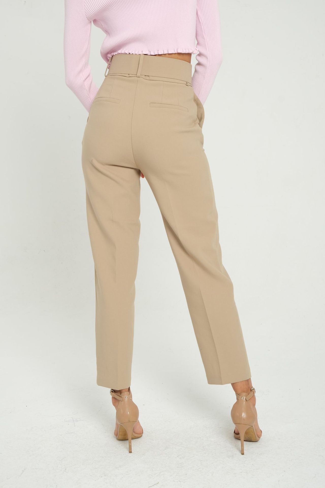 High Waist Tapered Trousers with a Belt Detail