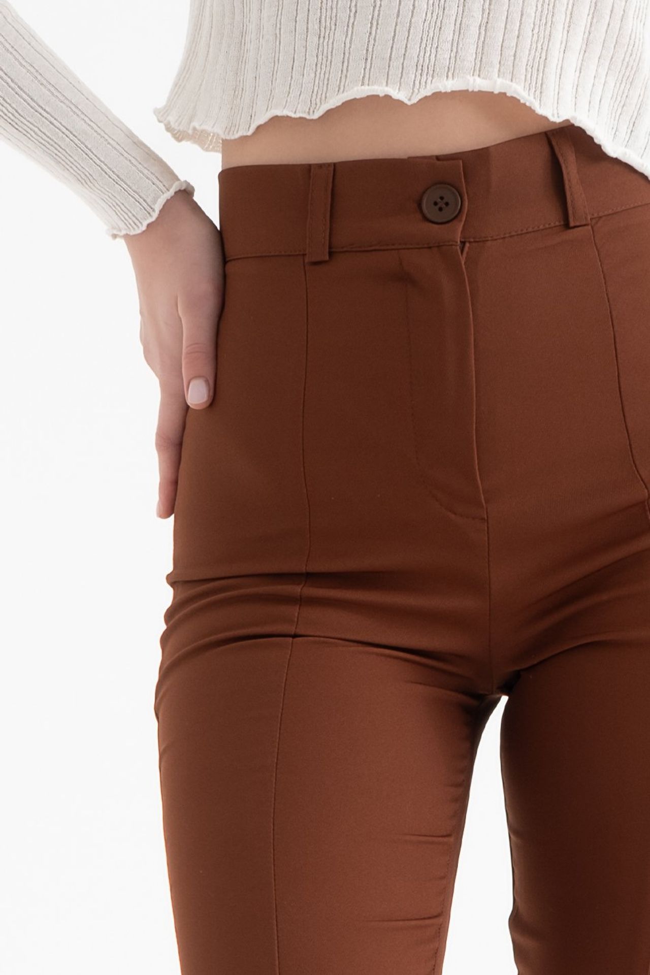 High Waist Slit Straight Leg Trousers