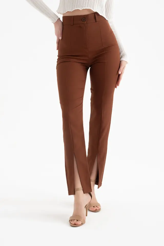 High Waist Slit Straight Leg Trousers