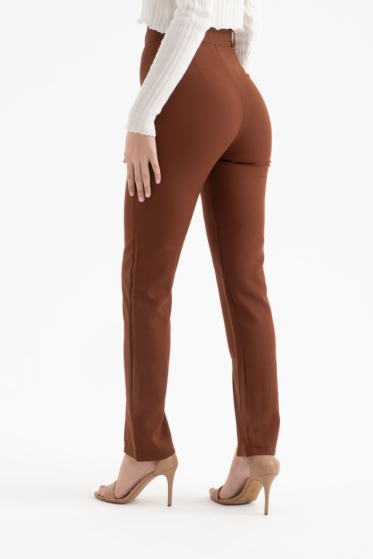 High Waist Slit Straight Leg Trousers
