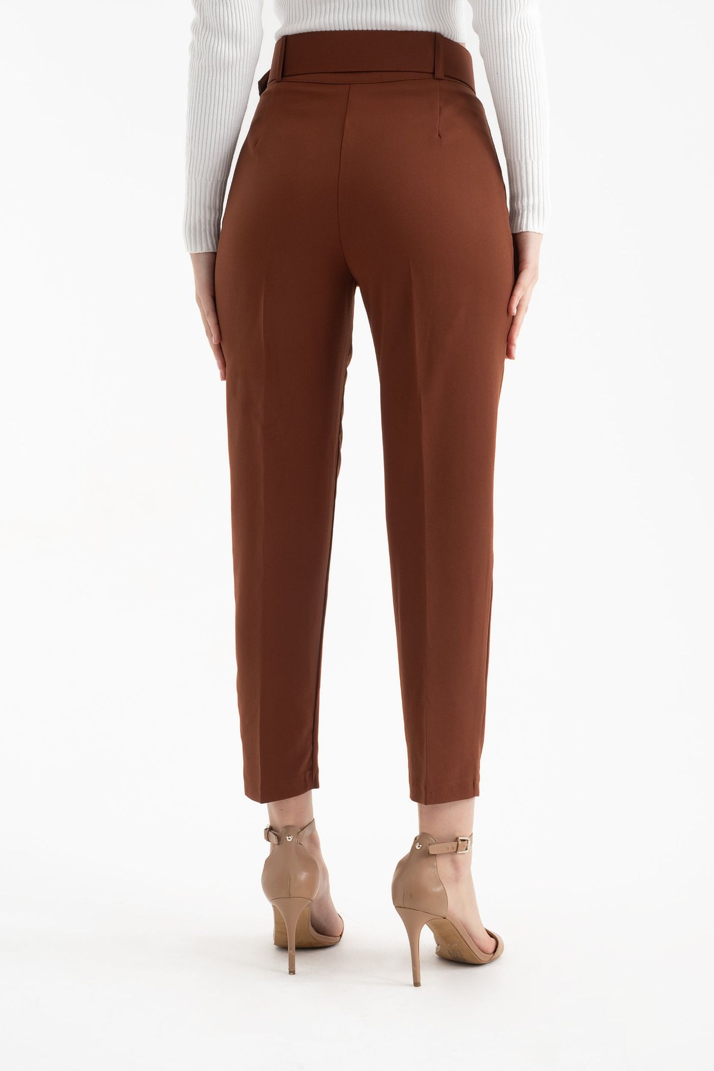 High Waist Tapered Trousers with a Belt Detail