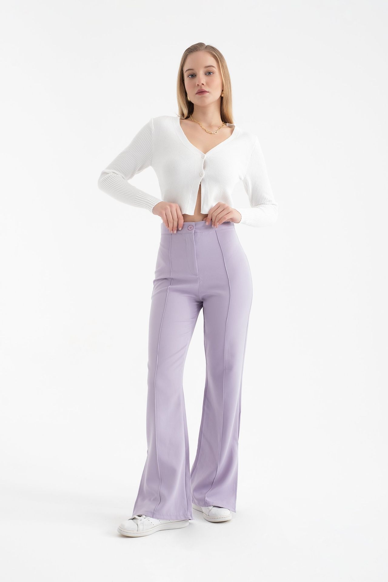 High Waist Slit Straight Leg Trousers