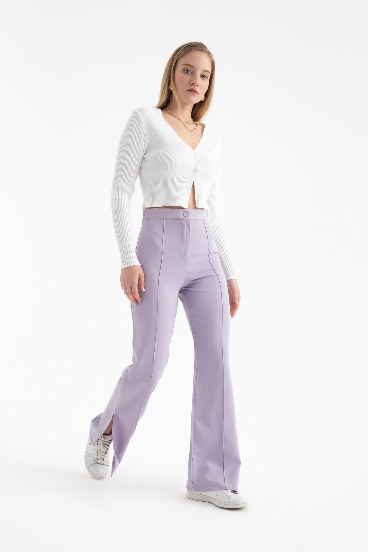 High Waist Slit Straight Leg Trousers