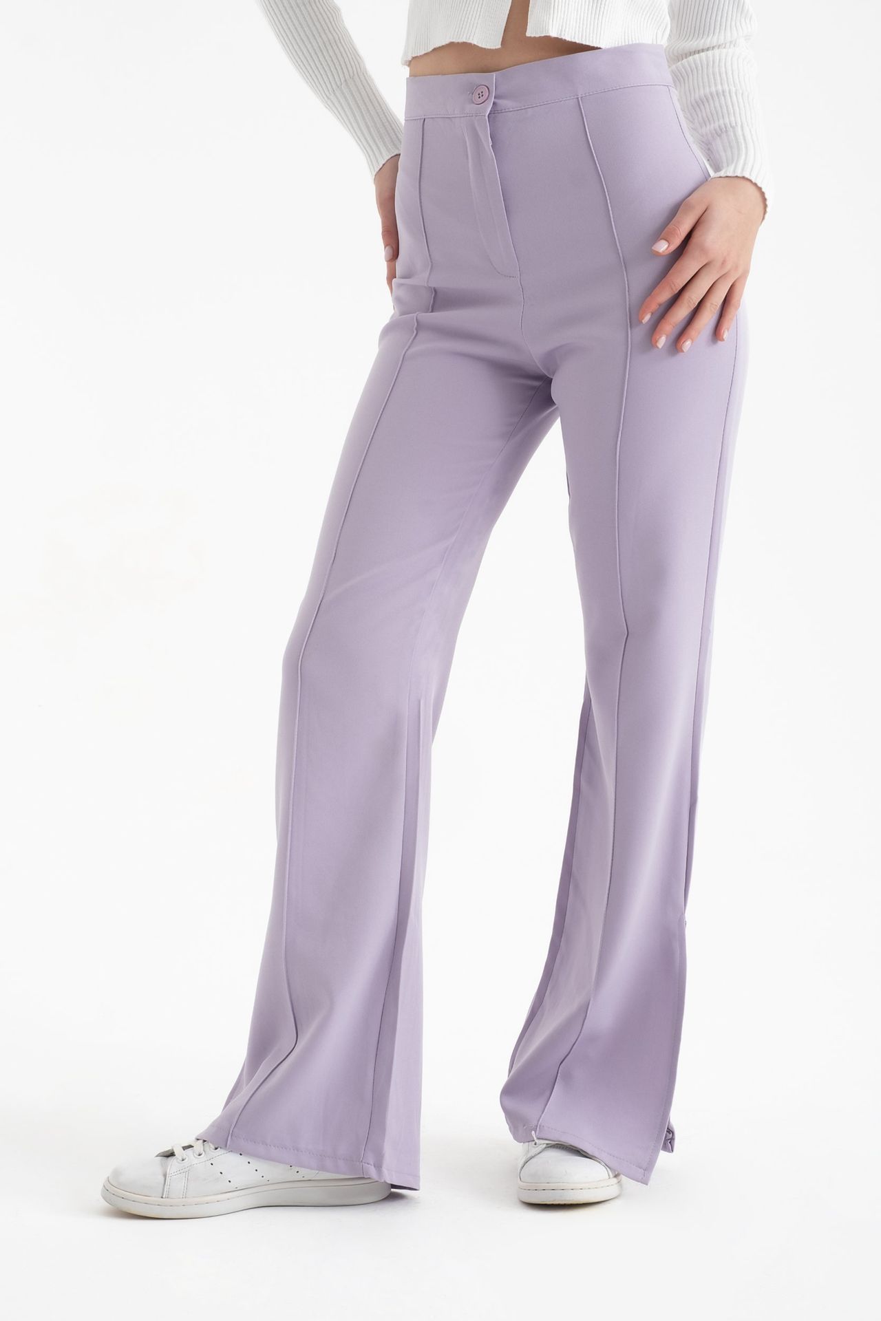 High Waist Slit Straight Leg Trousers