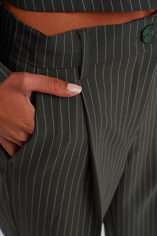 Striped High Waist Pleated Wide Leg Trousers 4