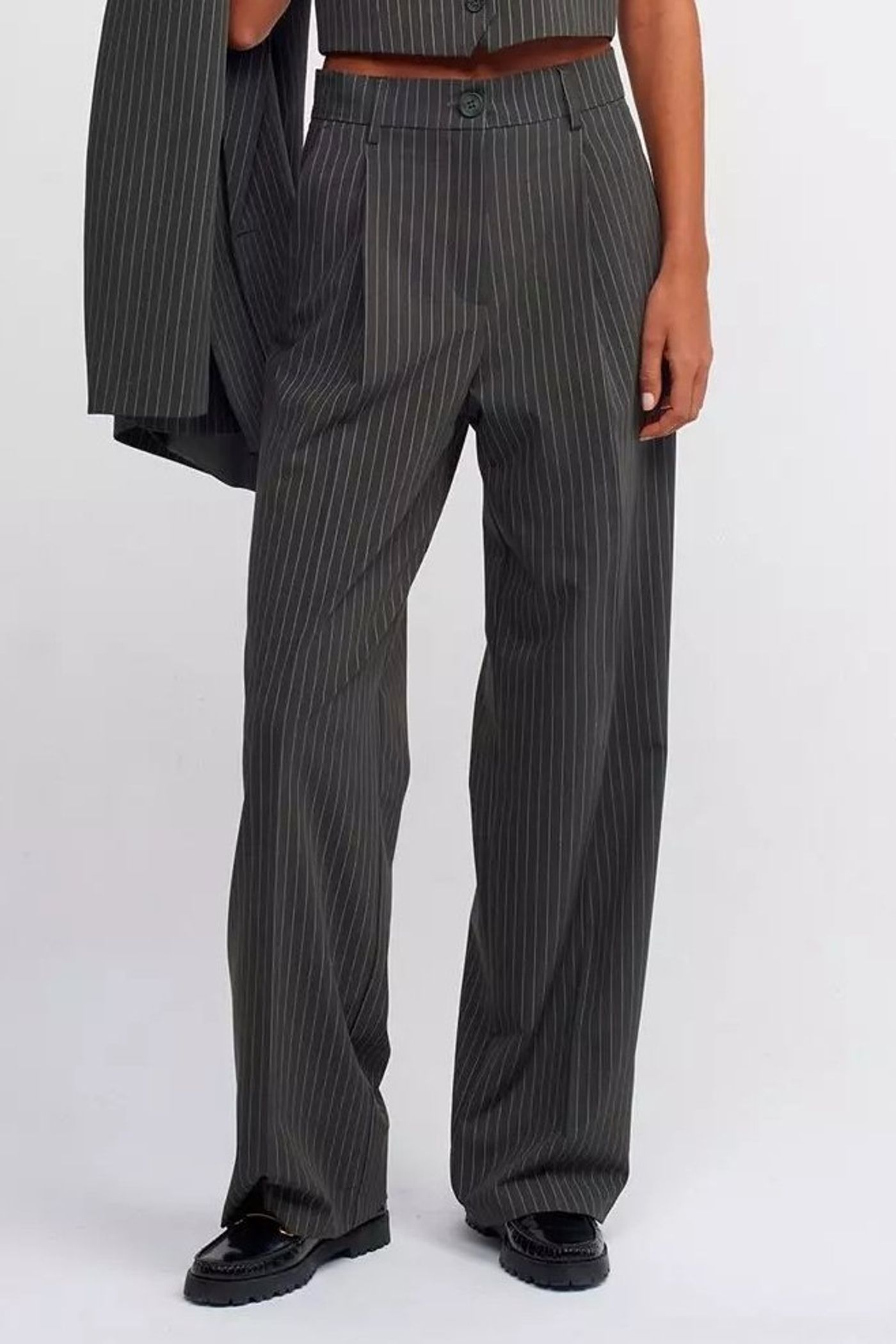 Striped High Waist Pleated Wide Leg Trousers