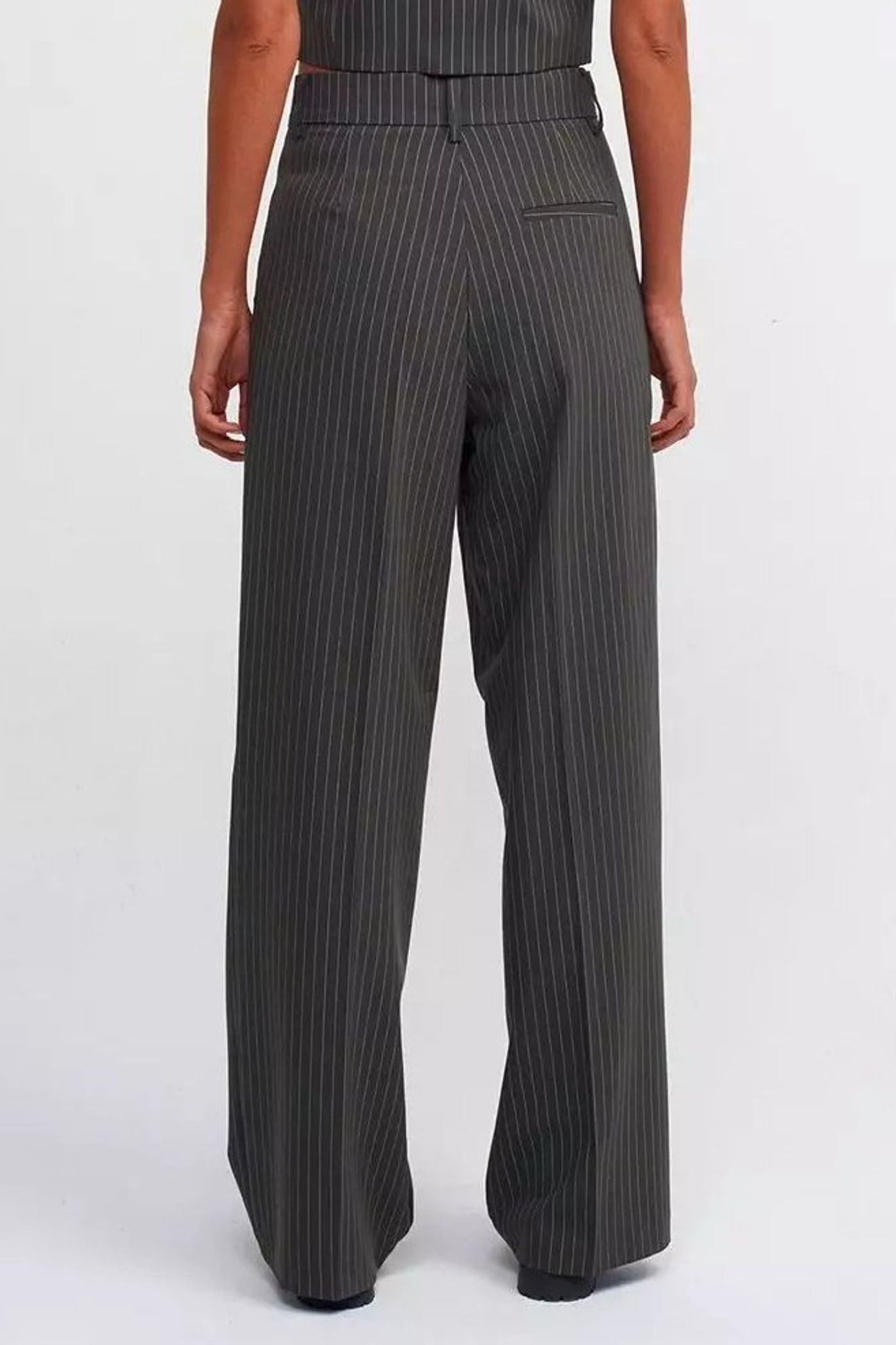 Striped High Waist Pleated Wide Leg Trousers